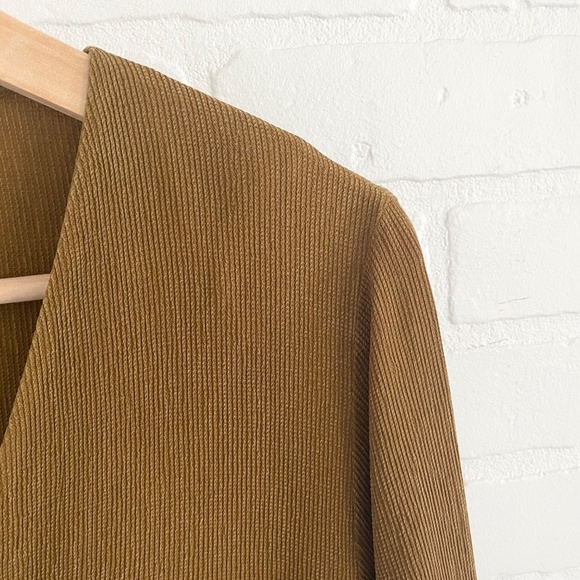 COS Blouse Half sleeve Ribbed Faux wrap Maroon/Green/Ocre Lagenlook V neck Sz L - Picture 8 of 14